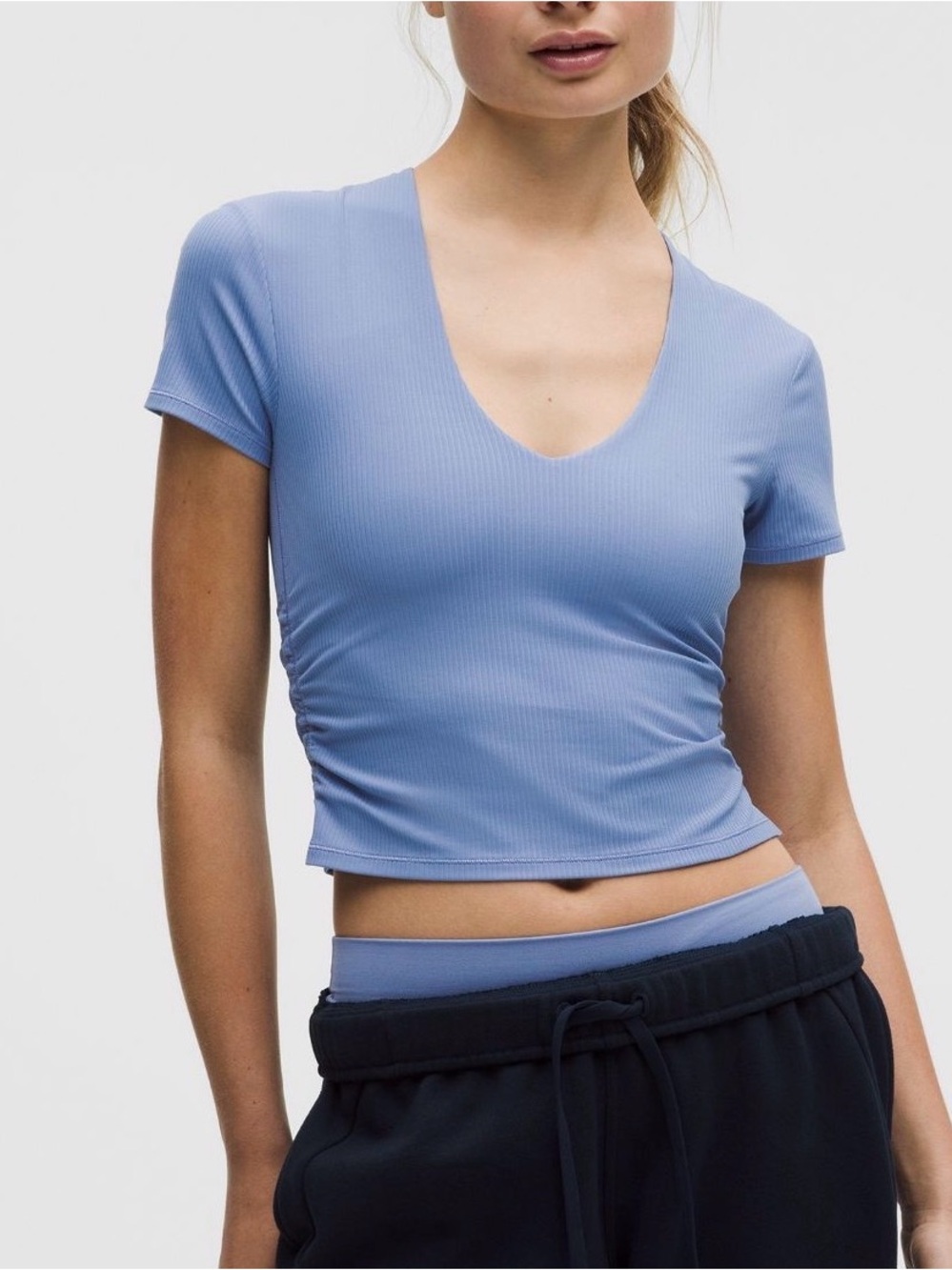 lululemon All it takes Prep Blue Ribbed V-Neck Crop Top size 6